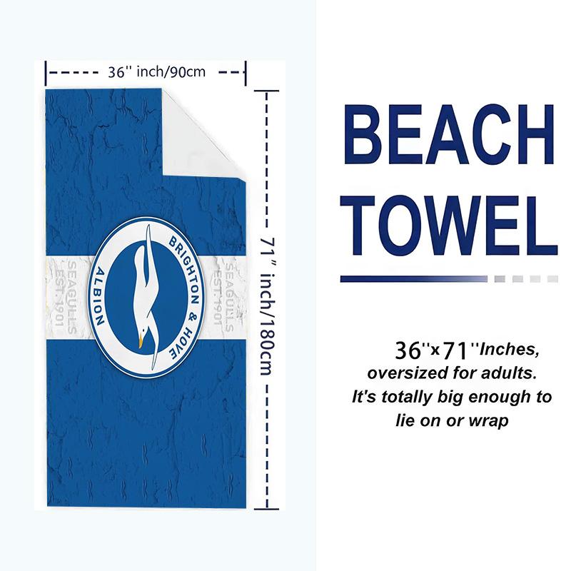 Brighton & Hove Albion Print Beach Towel, Large Soft Quick Dry Towel for Beach Camping Swimming