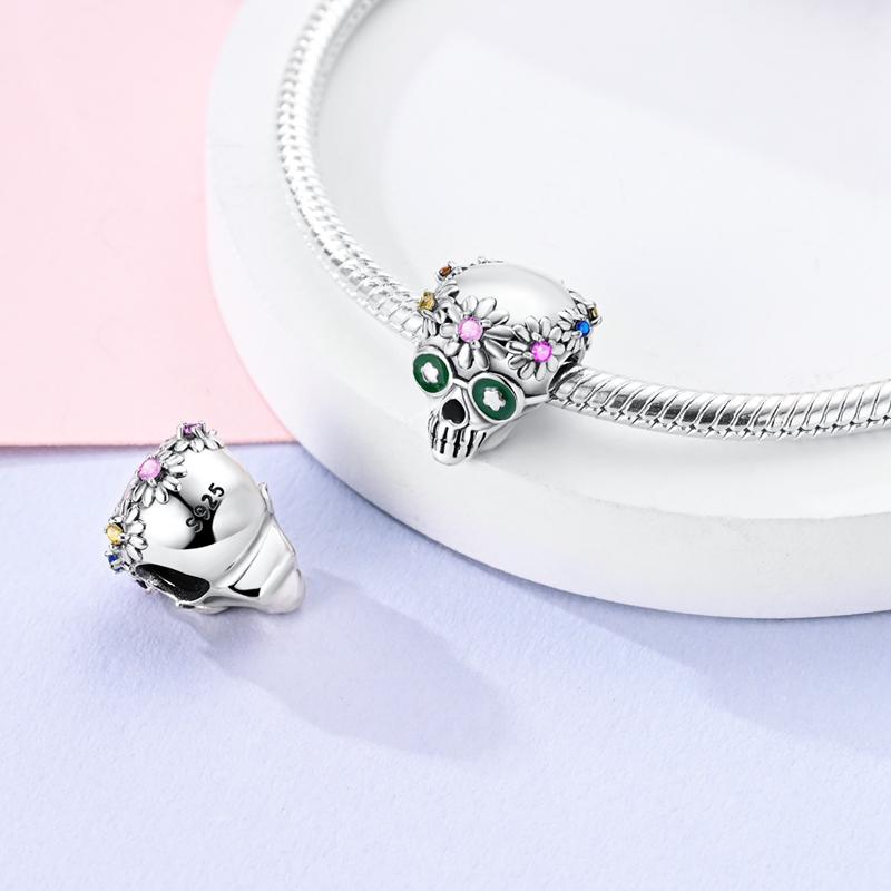 Charms Copper Halloween Rainbow Daisy Skull Beads Fit Charms Plata Original Bracelet Beads Women Jewellery Making Diy