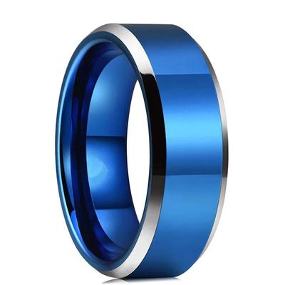 Fashion Blue Color Stainless Steel Rings For Men Blue Brushed Beveled Edge Steel Engagement Rings Men Wedding Band Jewelry Gift