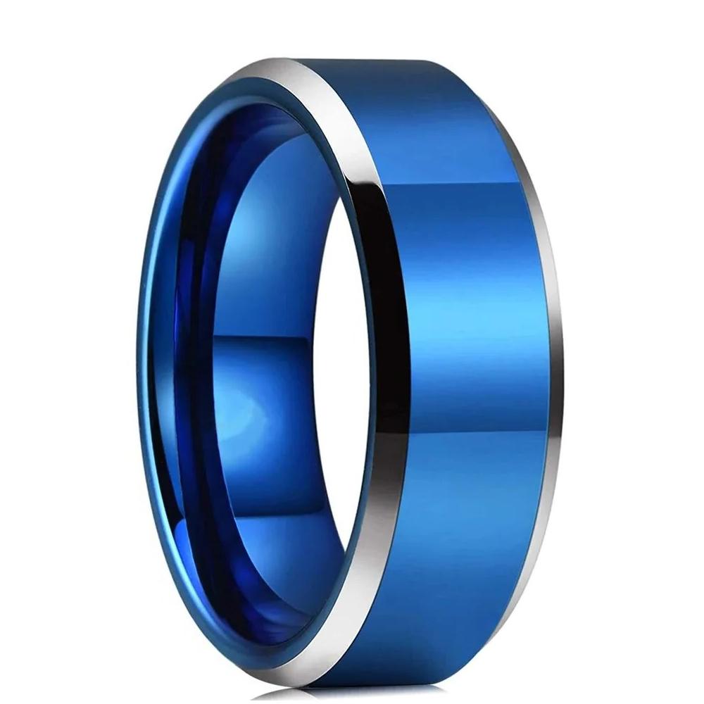 

Модные синие кольца из нержавеющей стали для мужчин, синие матовые со скошенным краем, стальные обручальные кольца для мужчин, свадебная полоска, ювелирные изделия, подарок 8