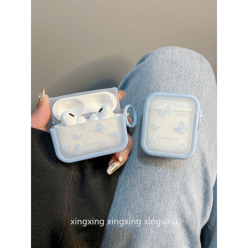

INS Girly Heart Blue Butterfly for Apple Bluetooth Wireless Airpodspro Protective Case 2 Generation 3 Generation Earphone Case airpods pro/pro2 Full Screen Blue Butterfly + Ring