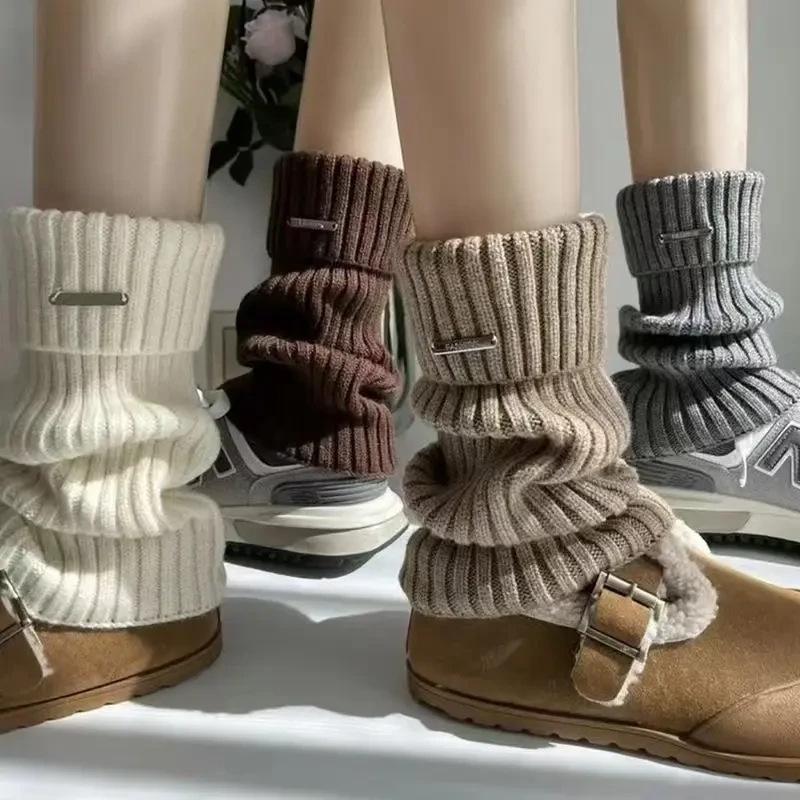 Thickened Knit Logo Sock Covers for Women - Perfect for Autumn/Winter with Ankle Boots, Warm Piled-Up Socks, Y2K Leg Warmers.