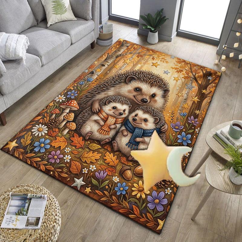 Autumnal Hedgehog Family Office Rug Chair Mat, Entryway Carpet, Suitable for Front Door, Bedroom, Living Room, Desk, Holiday Gift