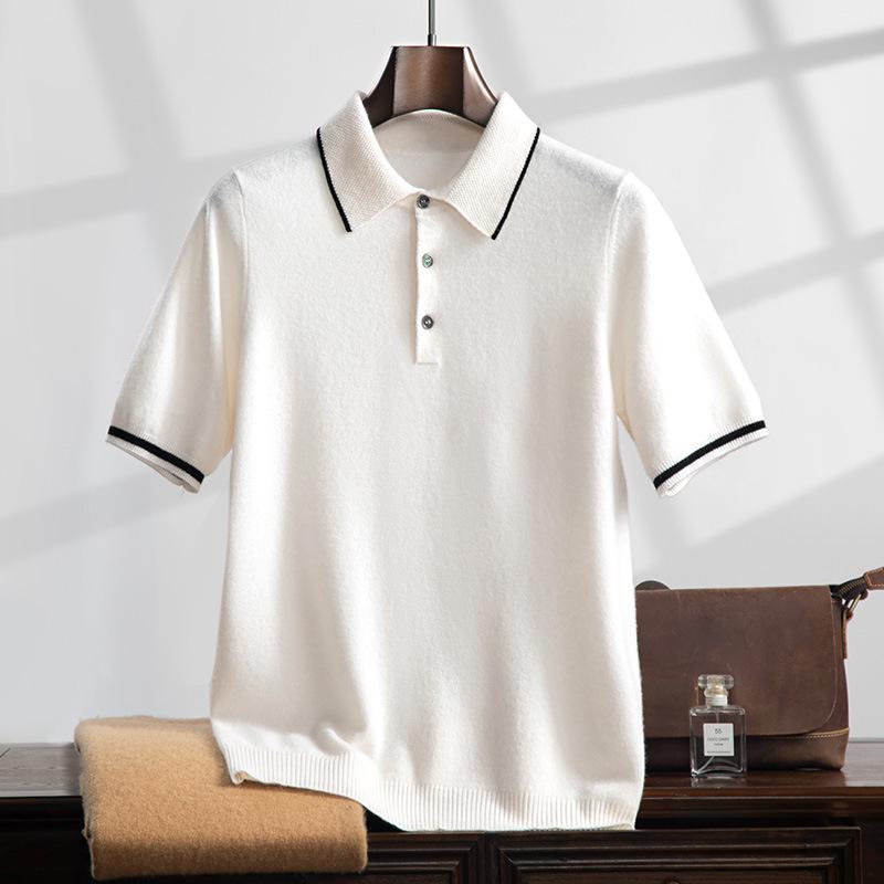 Men's Versatile Cashmere Knit Polo Shirt - Short Sleeve, Lapel, Fashionable Casual Style for Spring and Autumn