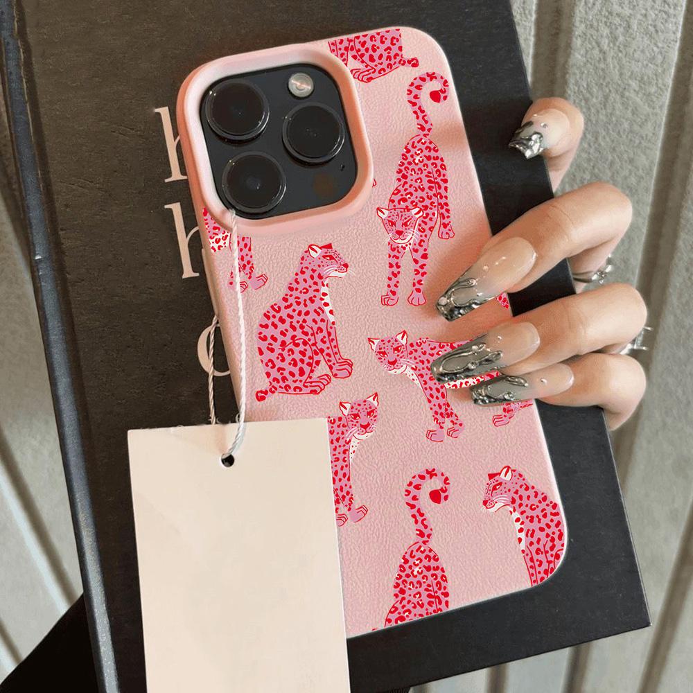 HOT Luxury Pink Leopard Lichee leather pattern Phone Case For iPhone 17 16e 16 15 14 13 12 11 Air Pro Max Plus X XR XSMax Cover