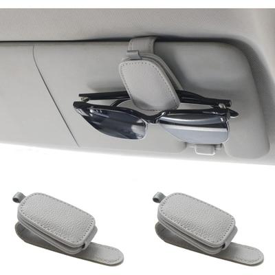 2 Packs Sunglasses Holders for Car Visor Magnetic Leather Sunglasses Holder and Ticket Card Clip Car Visor Accessories