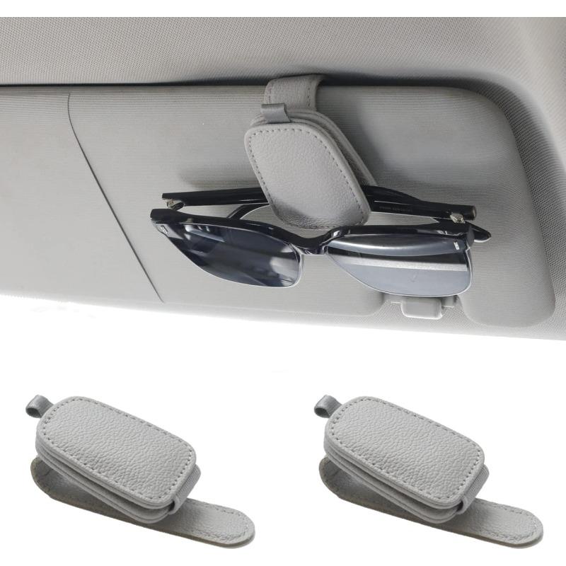 2 Packs Sunglasses Holders for Car Visor Magnetic Leather Sunglasses Holder and Ticket Card Clip Car Visor Accessories