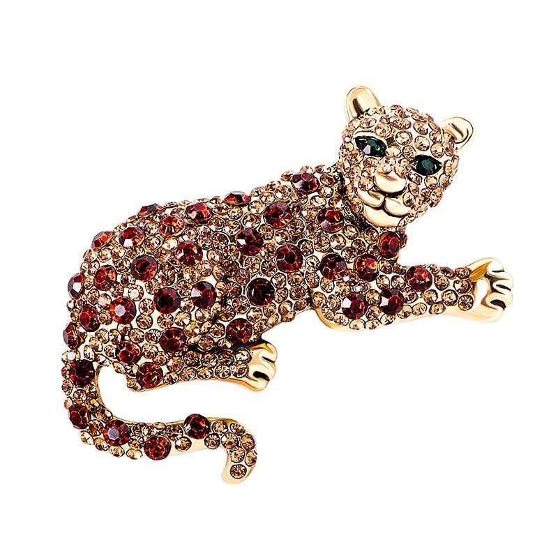 Retro Fashion Leopard Crystal Jewelry Exaggerated Brooch 2*5CM