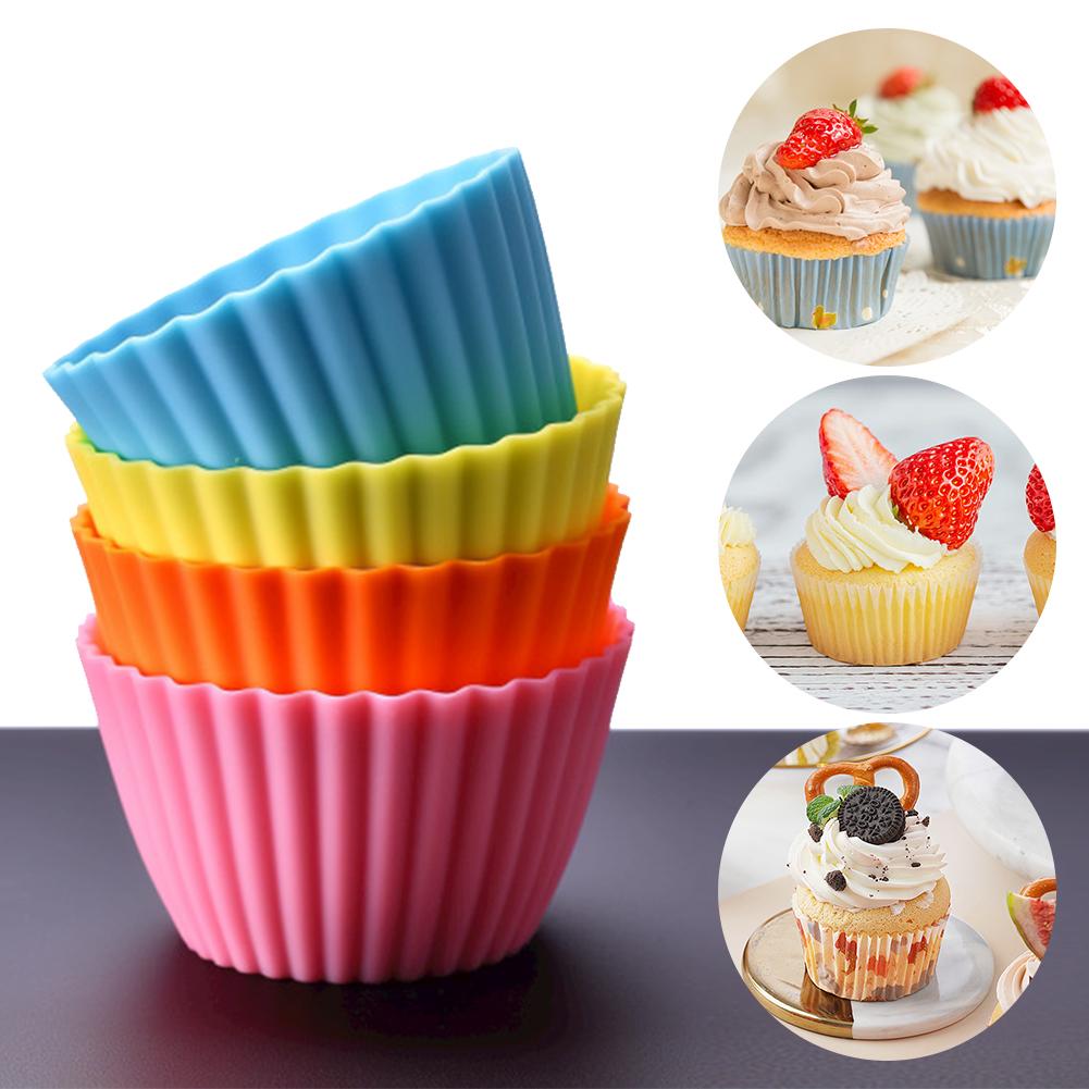 12 Pcs Reusable Silicone Baking Cup Round Baking Cups Dessert Pudding Ramekin Holders Kitchen Baking Cup Heavy Duty Cupcake Mold