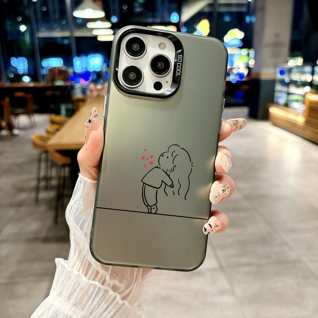 Color Phone Case For iPhone 17 16E 16 11 15 14 Pro MAX 12 13 MINI 7 8 Plus XR SE Silver Plated IMD Cover Lovers Love Black White