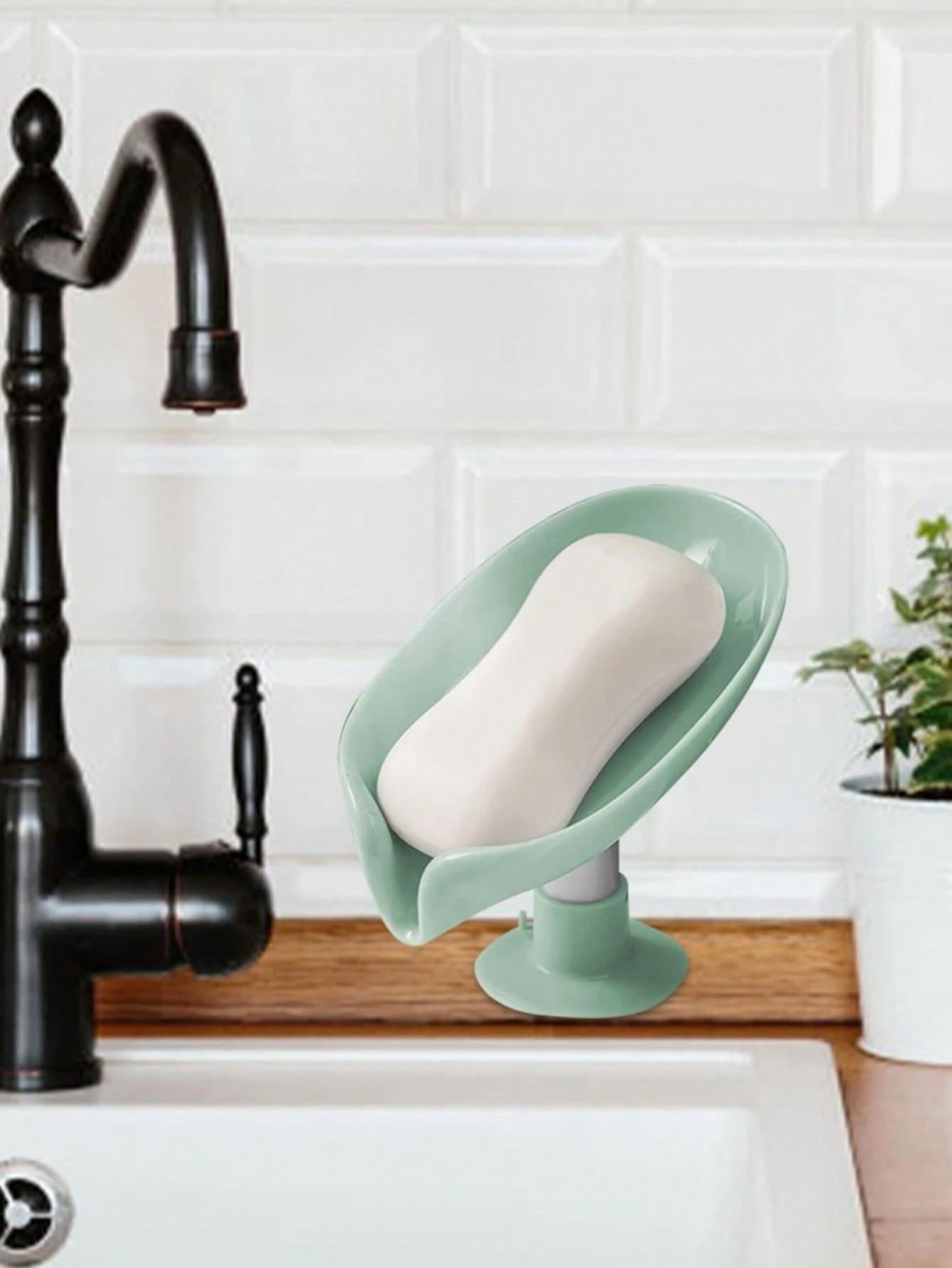 1PC plastic soap holder, leaf shaped soap holder, suction cup, flowing soap tray, soap box, fashionable soap tray, bathroom soap зелёный