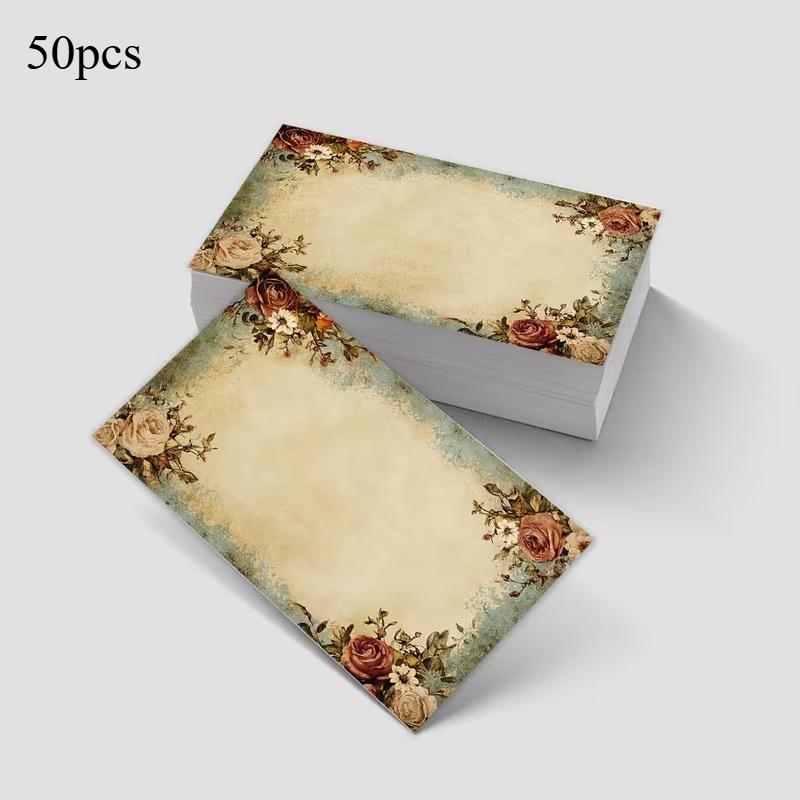 

50pcs Floral Blank Message Cards Pink Blue Green Pocket Business Greeting Cards for Small Business Supplies Gift Tags 9x5.4cm