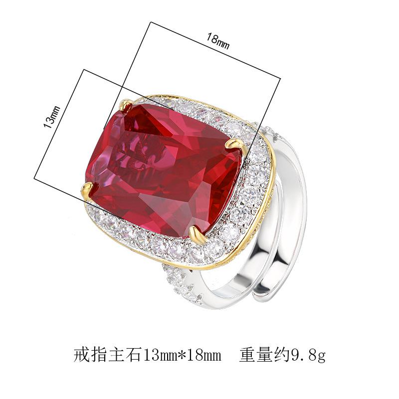 Huamei Šperky Prsten Simulace Červený Korund Smaragd Zirkon Dámský Vysoká Kvalita Lehký Luxus Retro