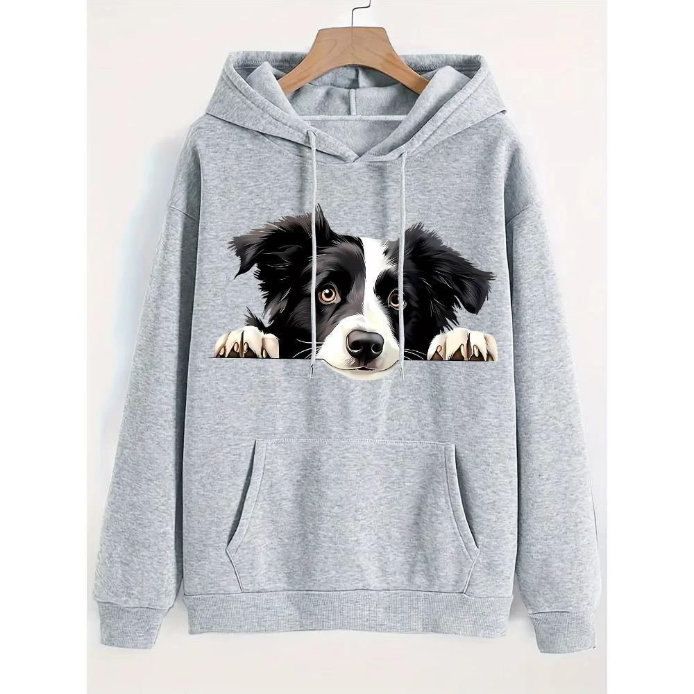 Unisex 2025 Autumn and Winter Women's Border Collie Puppy Pattern Hoodie Hooded Sweatshirt Four Seasons Casual Pullover Daily and Pet