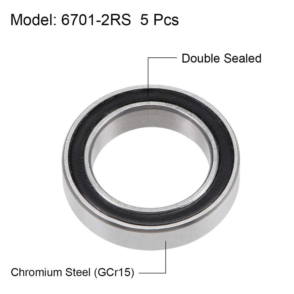 uxcell Bearings 6701-2RS Deep Groove Ball Bearings, 0.5 x 0.7 x 0.2 inches (12