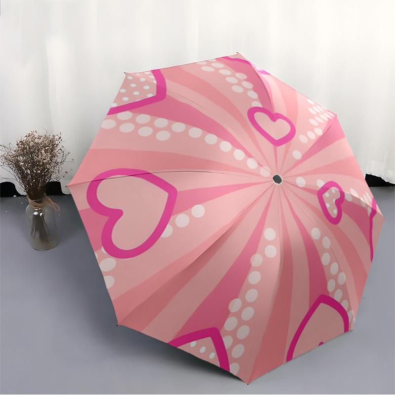 1pc Pink Hearts Pattern Automatic Folding Umbrella - 8-Rib Durable Iron Frame, Compact Portable for Daily Travel Yy251205053
