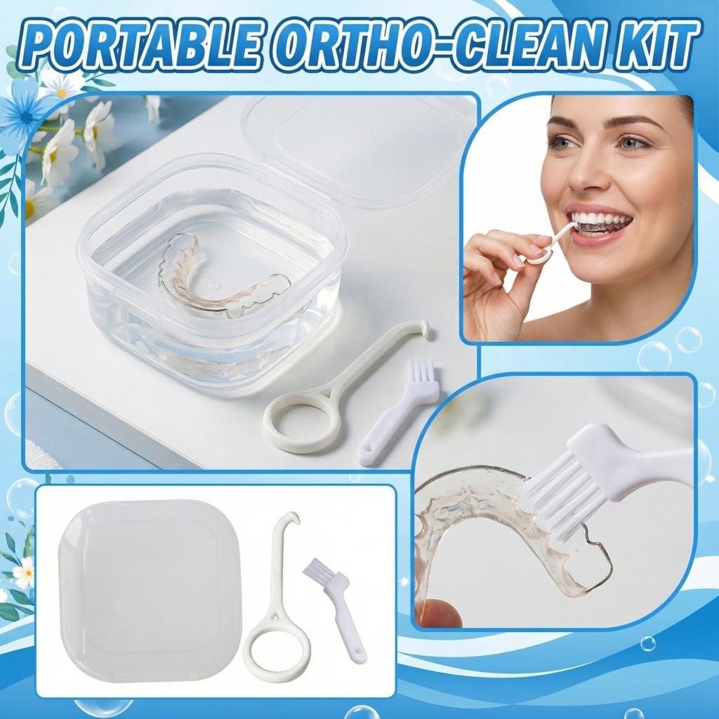 Portable Denture Cleaning Case with Brush and Tool Kit Compact Dental Retainer Storage Box for Daily Oral Hygiene and Denture Care