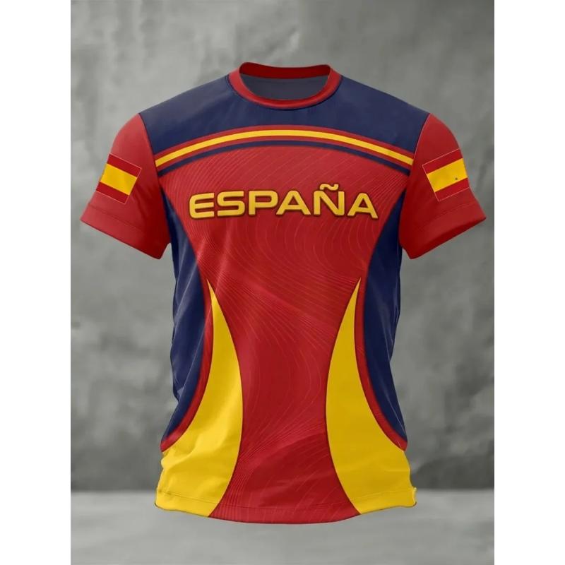2026 Summer Spain Men's Football Jersey 3D Football Color Printed Crew Neck T-Sleeve
