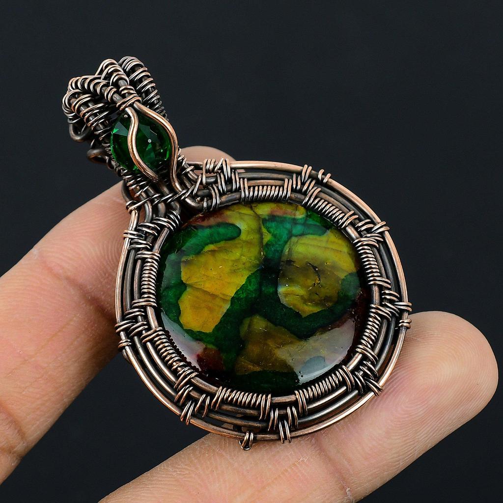 Multi Fire Labradorite Pendant Gemstone Jewelry, 999 Copper Wire Wrapped Pendant, Gift For Women Handmade Pendant