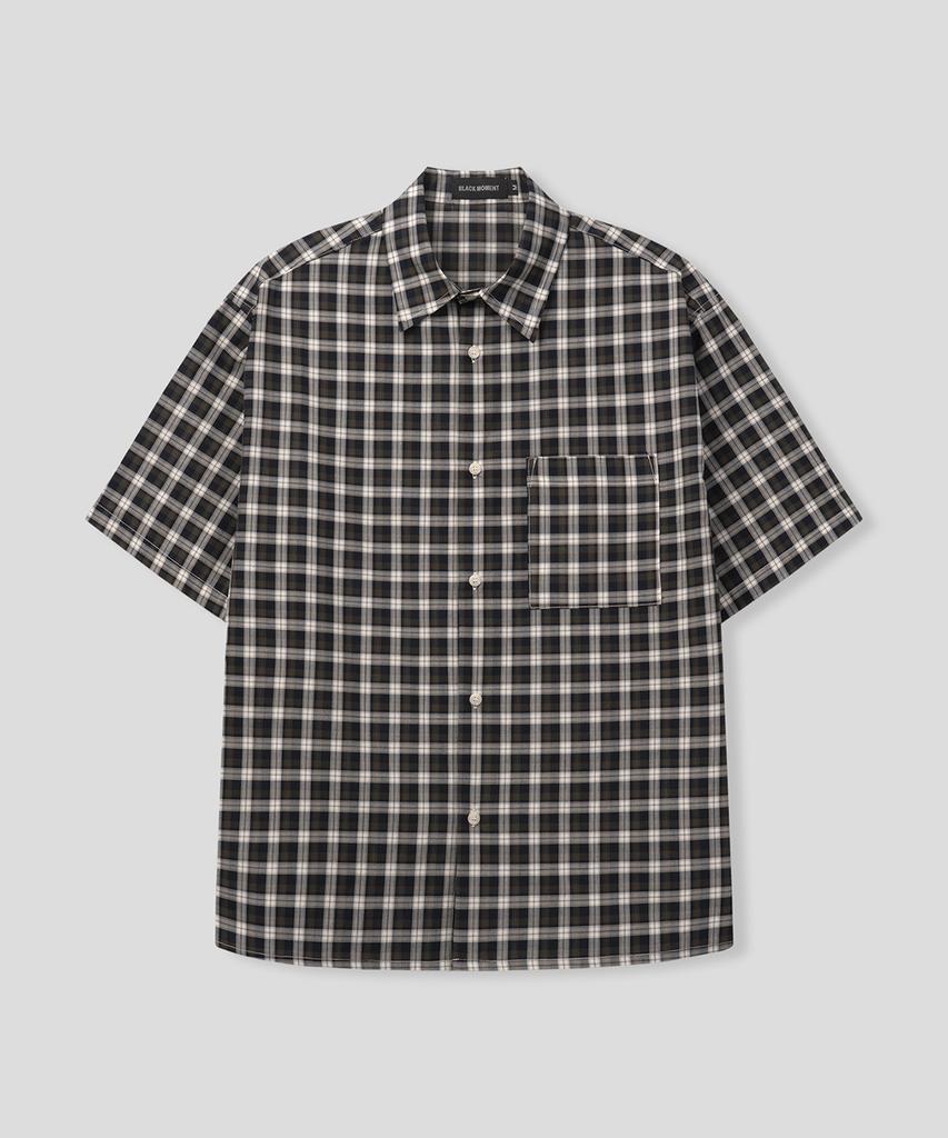 BLACK MOMENT Nerd Check Oversized Short Sleeve Shirt [Navy]