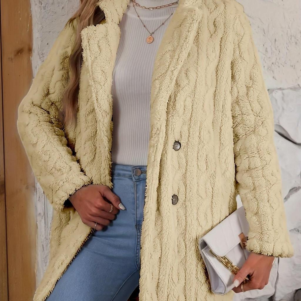2026 Warm Wool Double-Breasted Plush Overcoat with Suit Collar - Comfortable European & American Style