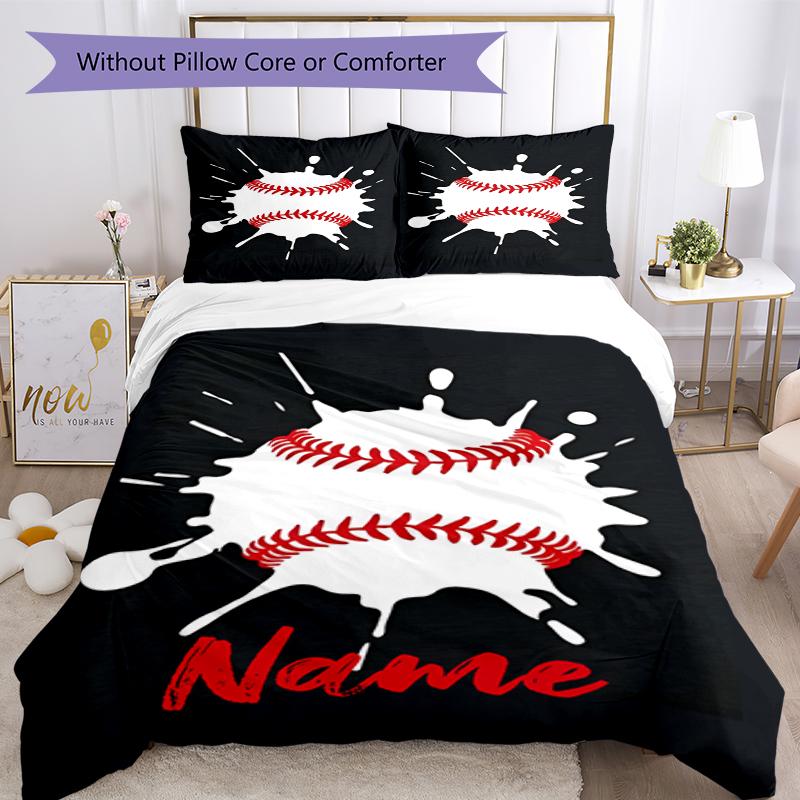 3pcs Custom Name Baseball Bedding Set Duvet Cover Closure Includes 1 Duvet Cover & 2 Pillowcases, Soft and Comfortable for All Seasons.