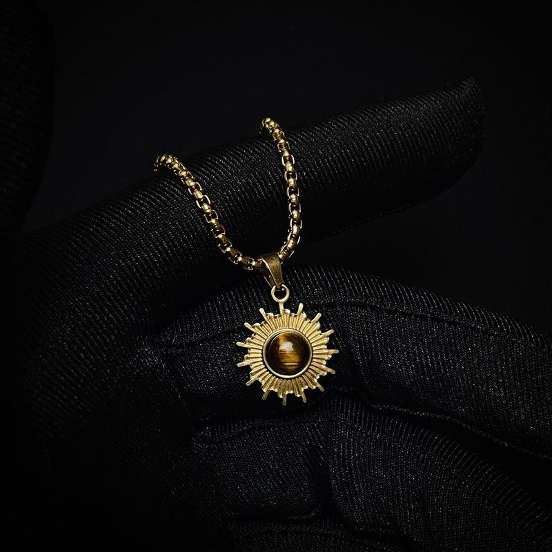 Titanium Steel SUNFLOWER Opal Pendant Trendy 18K Gold Gold 50+5cm