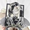 Camellia scarf fashionable versatile black and white contrasting colors air-conditioned room warm shawl travel sunscreen yarn