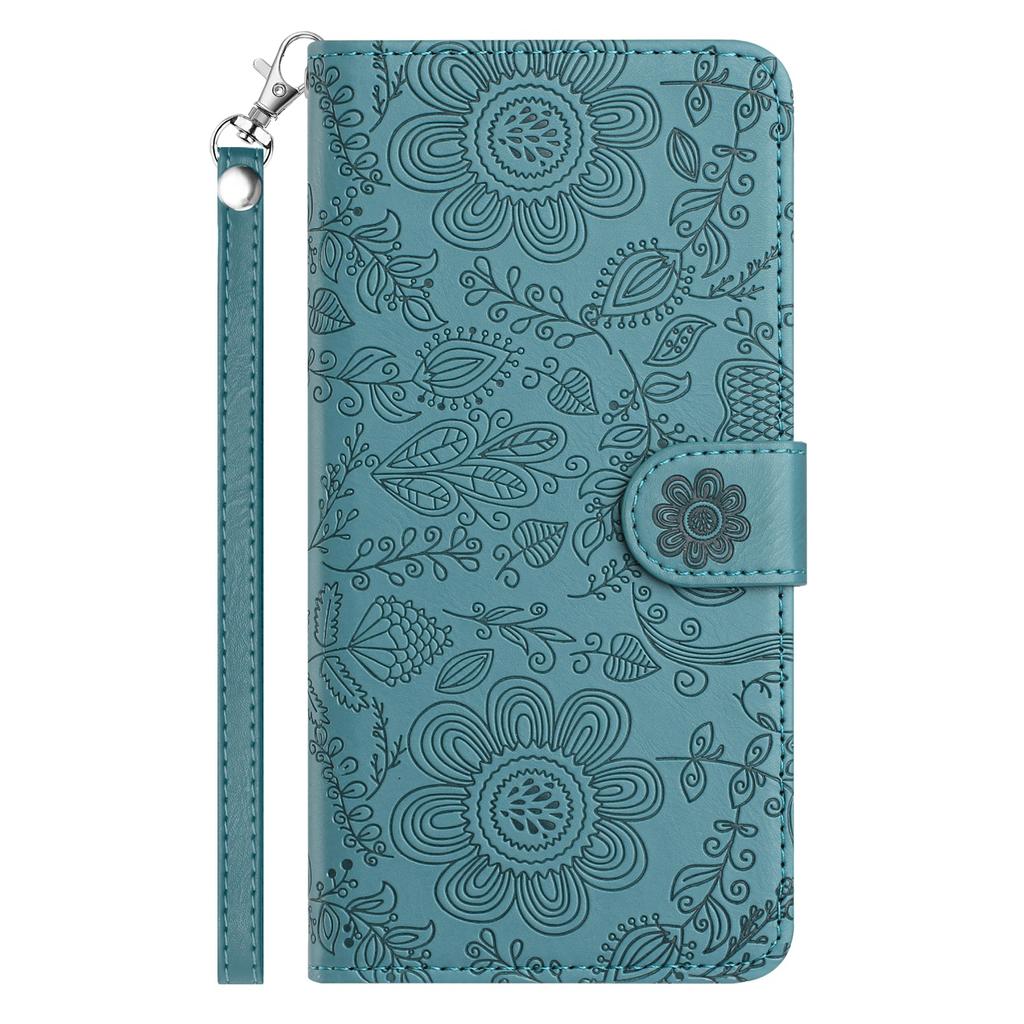 For iPhone 17 Air Case Flower Imprint Leather Flip Wallet Phone Cover with Wrist Strap