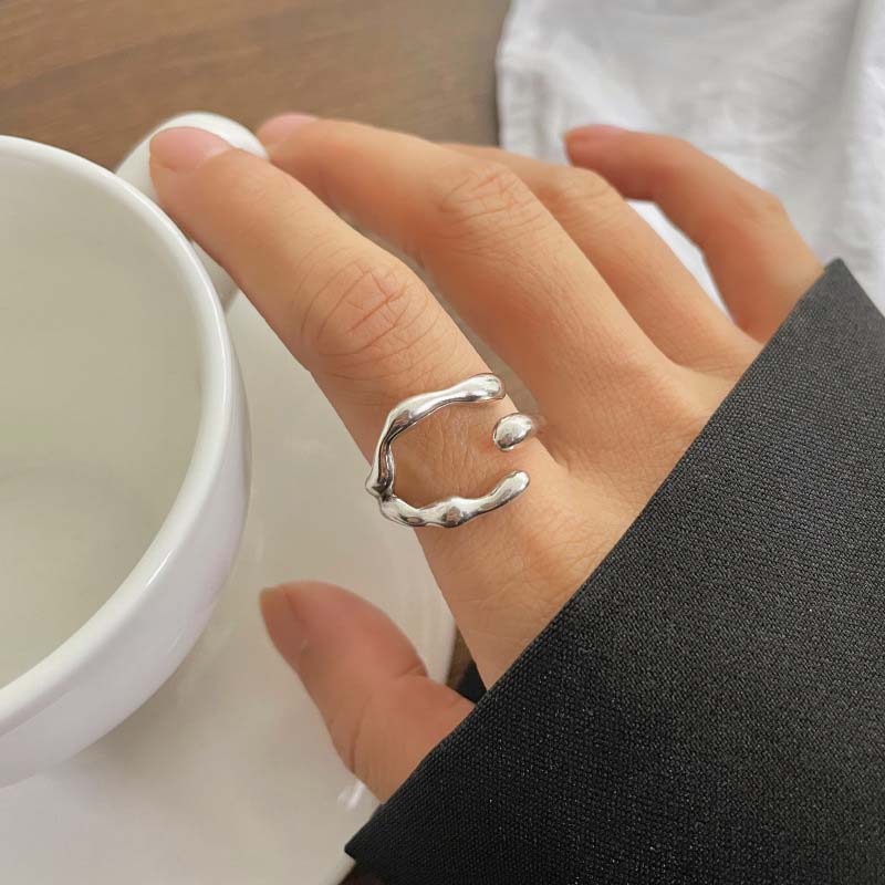 Fashion Silver Color Starfish Leaf Open Rings For Women Stainless Steel Metal Irregular Geometric Double Heart Ring Jewelry