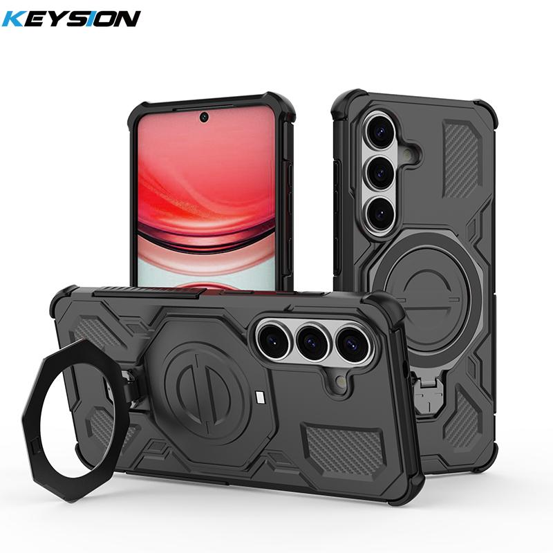 KEYSION Shockproof Magnetic Case for Samsung S26 Ultra 5G Upright Live Metal Ring Stand Phone Back Cover for Galaxy S26 S26+Plus