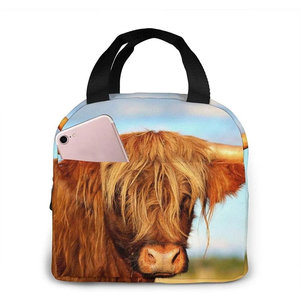 Genți de prânz amuzante cu vacă Highland pentru bărbați femei cutie de prânz izolată geantă tote frigorifică pentru muncă călătorie picnic, Multicolor