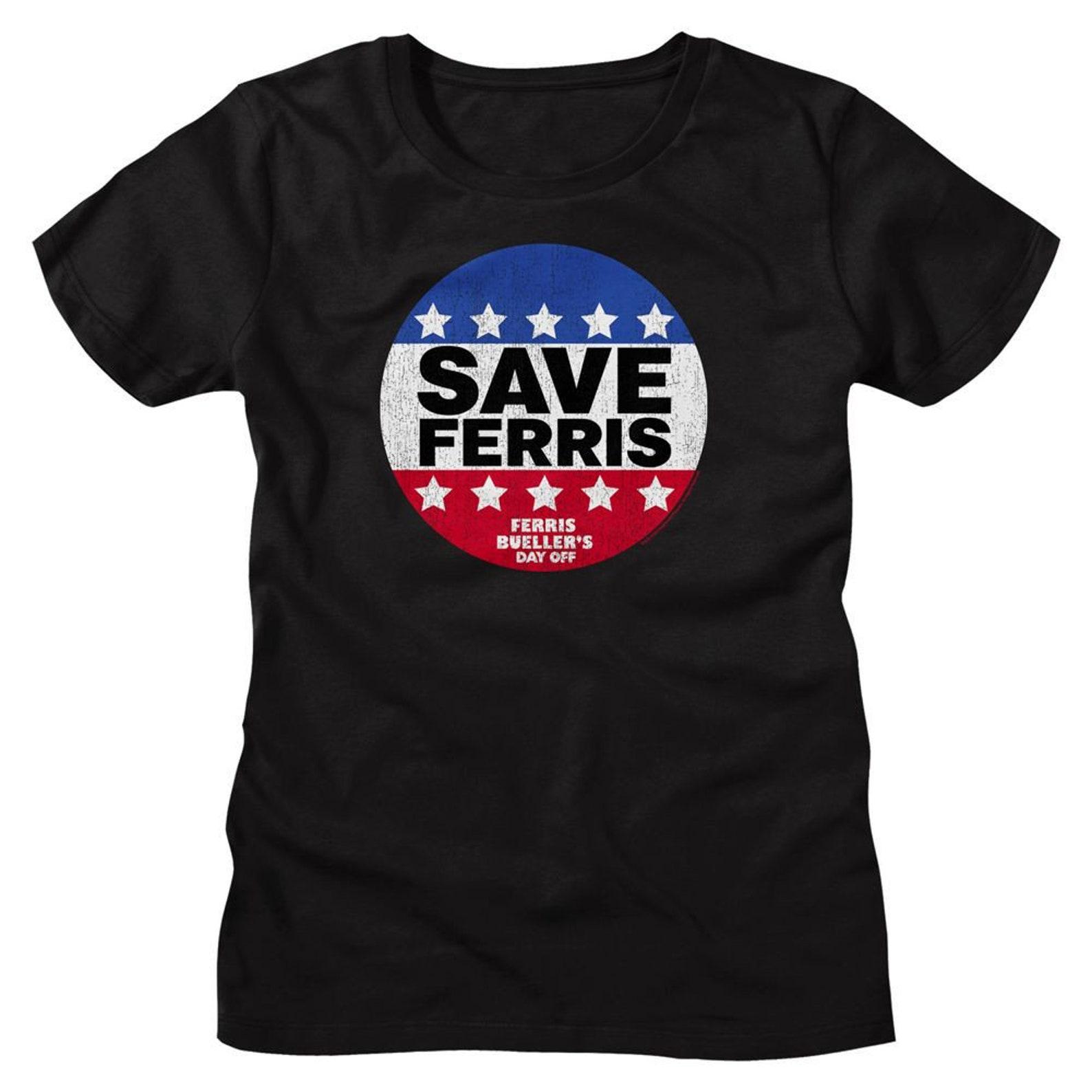 Ferris Bueller s Day Off Save Ferris Button Black Women s T-Shirt 4XL