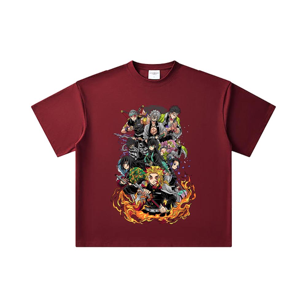 260 GSM Double Yarn 32 Count 100% Cotton Demon Slayer V61 Hashiras Print Unisex Heavy Cotton T Shirt