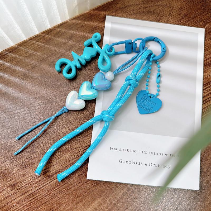 1 Piece   Heart-Shaped Bead Weaving Rope Mobil Phone Pendant Universal Lanyard Bag Key Keychain Accessories Gift
