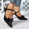 Bow Pointed Toe Sandals Women's Light Mouth One Buckle Stiletto Heel French Cutout Wrapped Heels