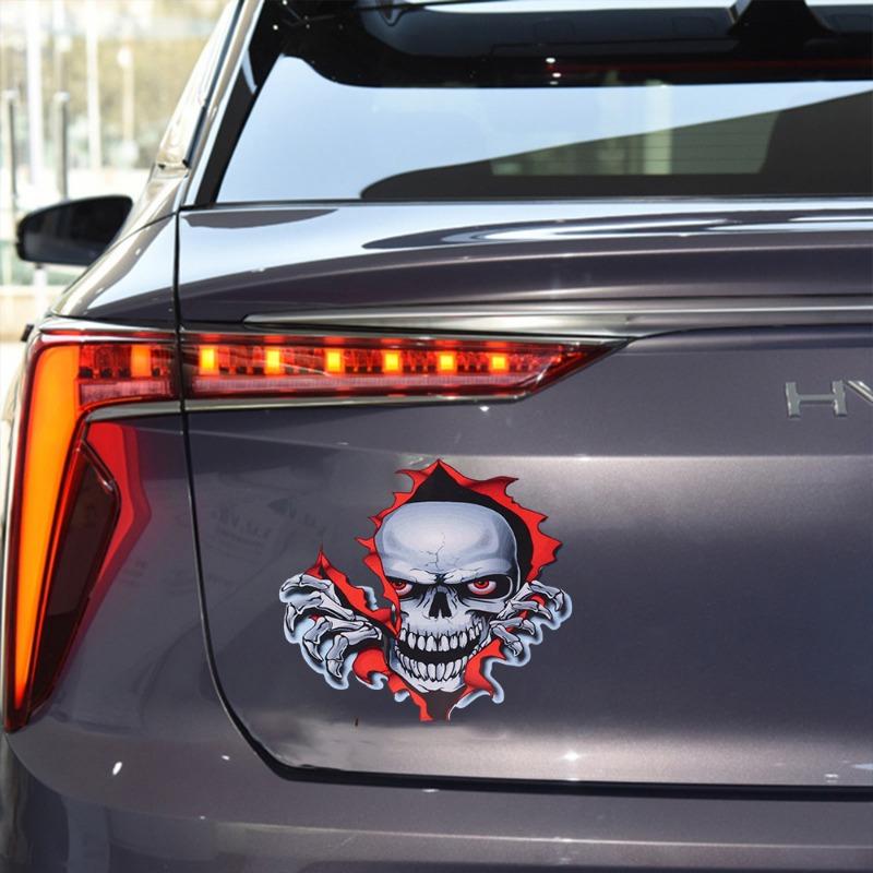 Car Metal Skull Reflective Sticker Horror Peeking Skull Head PET Reflective Film Decal Auto Motorcycle Body Styling Modification