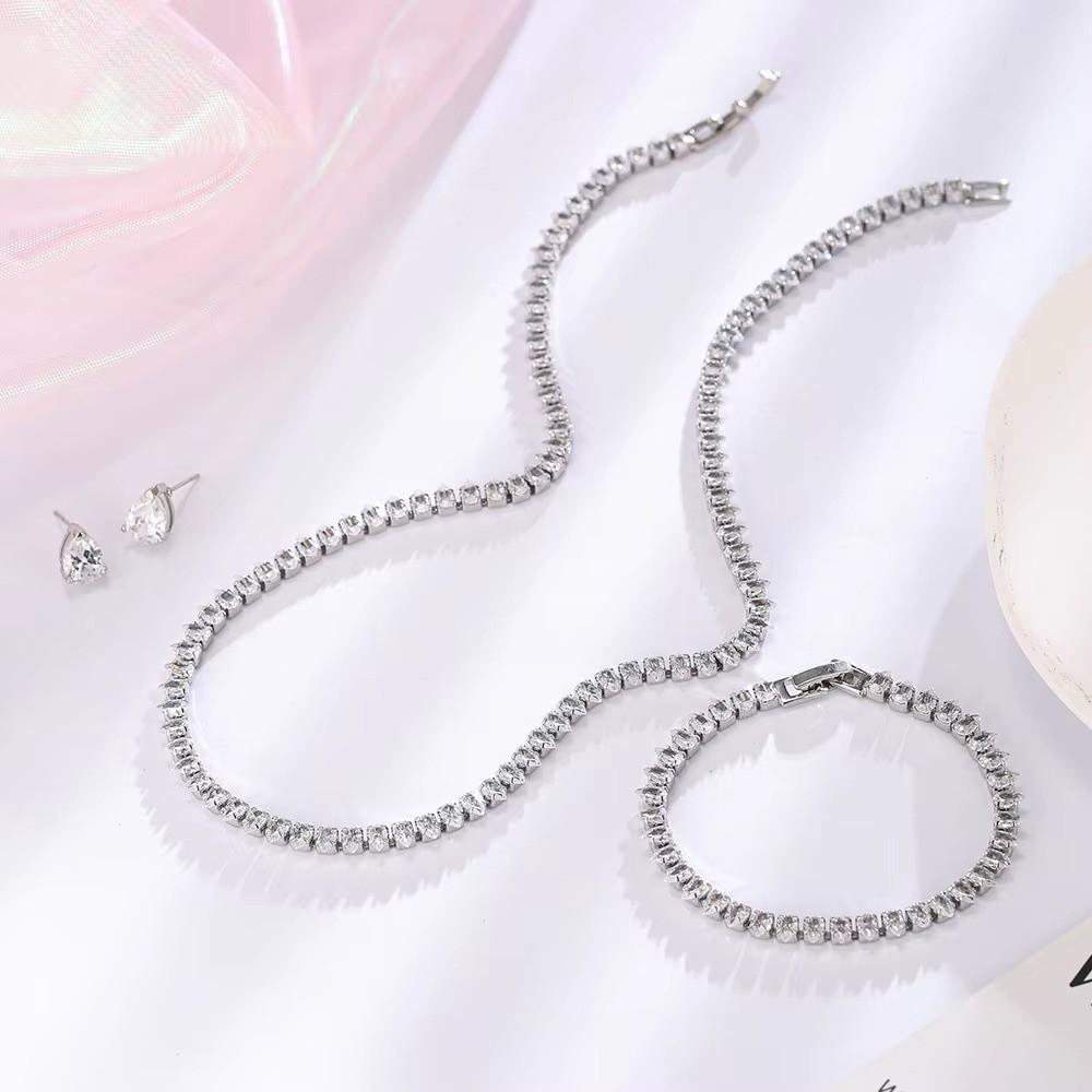 3Pcs/set Elegant Bridal Necklace Earrings Set Gold Wedding Accessories Set Bride