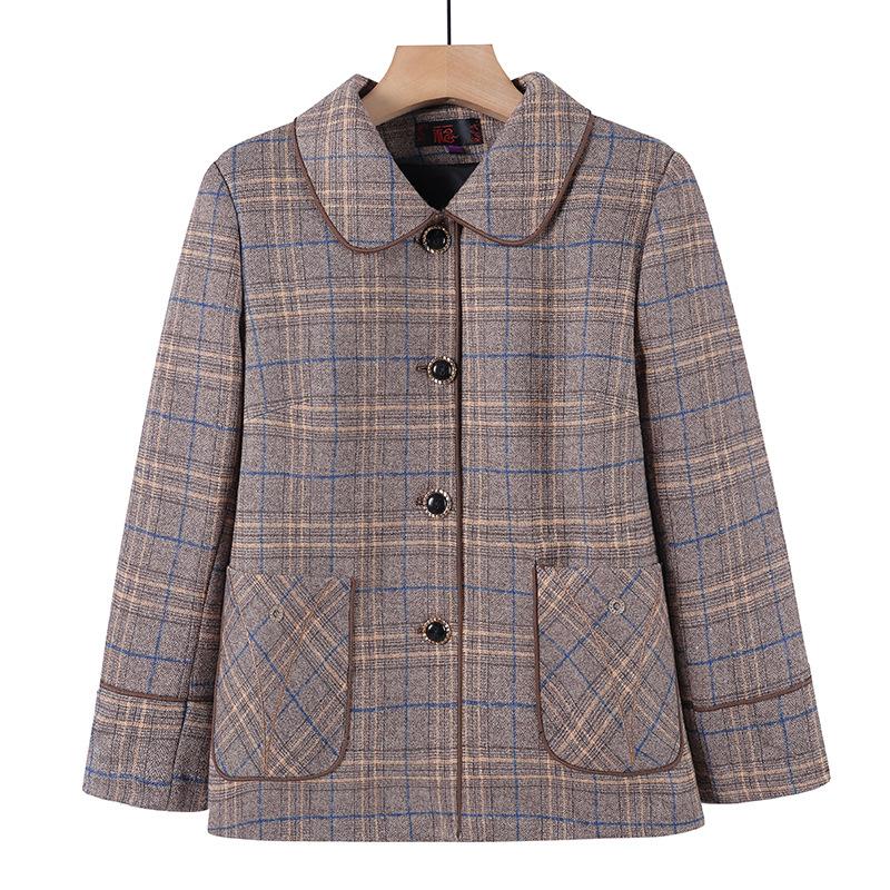 

New plaid top women s clothing old lady long sleeve thin coat 5XL (145-80kg recommended)