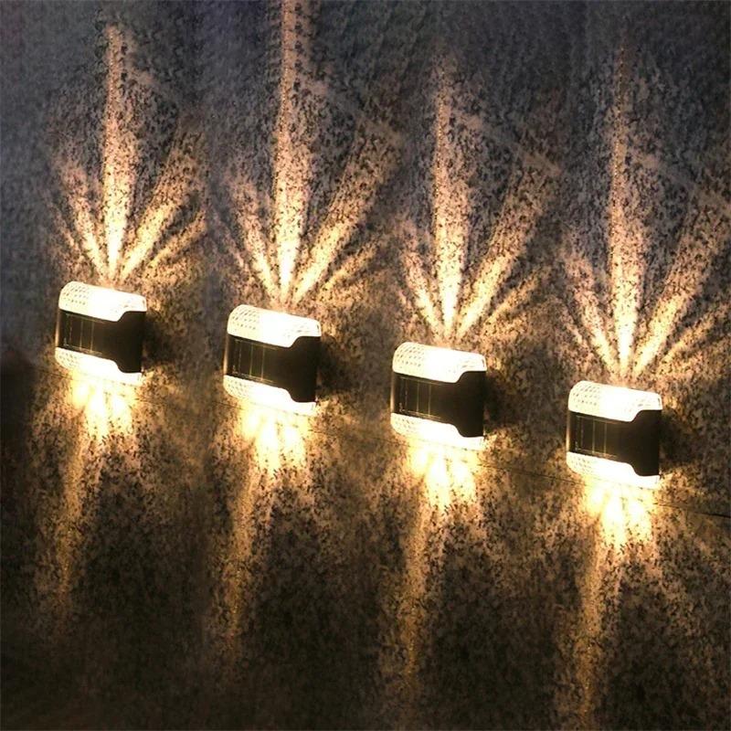 Warm White & White Light Outdoor Solar Wall Lamp Garden Landscape Lighting Courtyard Corridor Walkway Step Deck Stairs LED Night Iight Christmas Decor