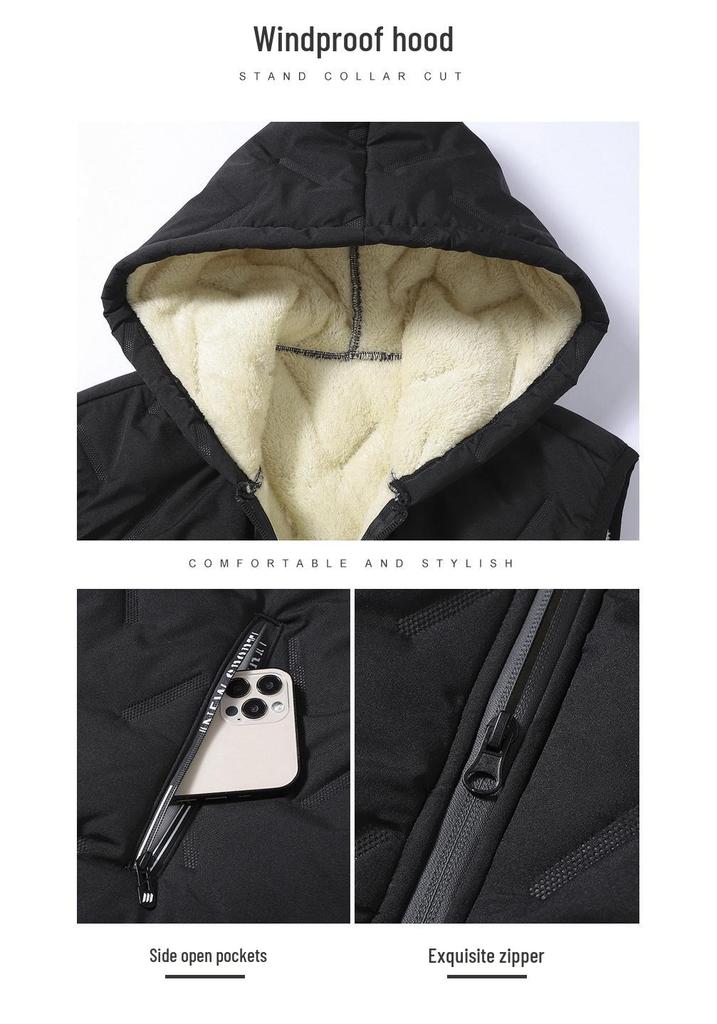 Men's Lambswool Hooded Vest - Thickened, Plus Size, Casual Warm Gilet for Autumn/Winter
