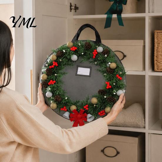 Portable Holiday Storage Tote Large Round Garland Bag, Waterproof Oxford Container with Label Window Organizer Bag Reinforced Handles, Tear-Resistant