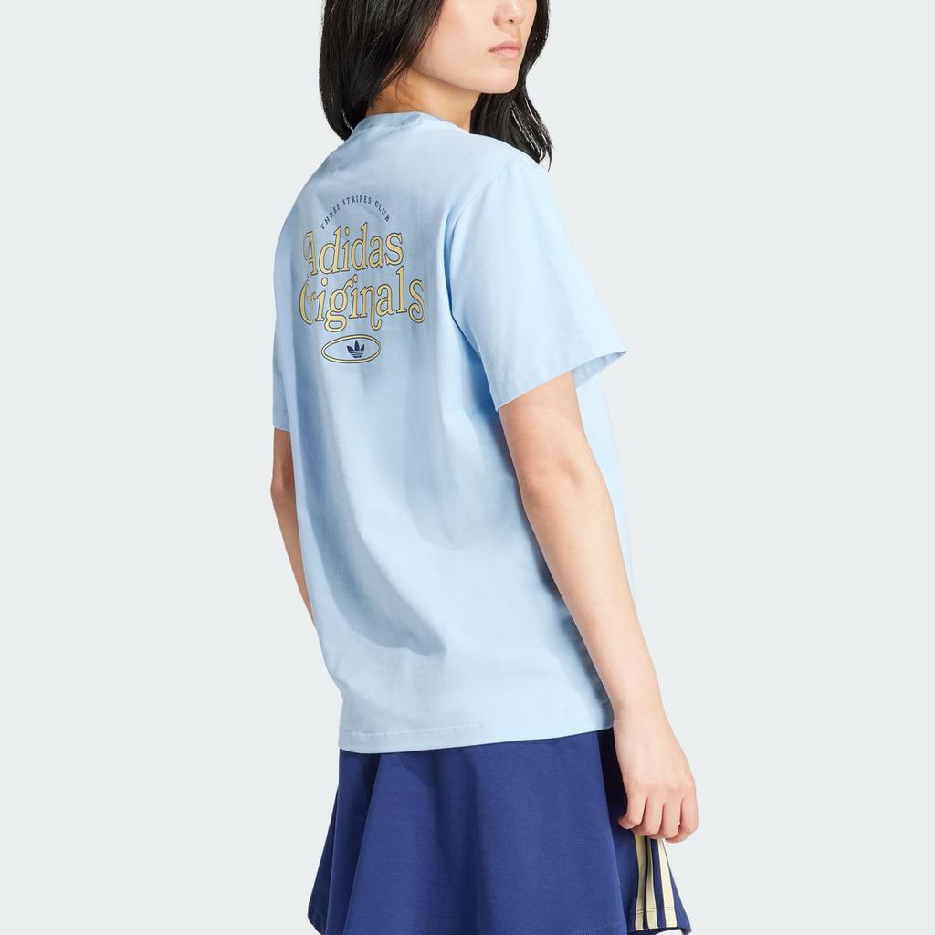 Adidas Originals Letter Print Vintage Soft Crew Neck Short Sleeve T-Shirt Women T-Shirts Sky-Blue IT9831