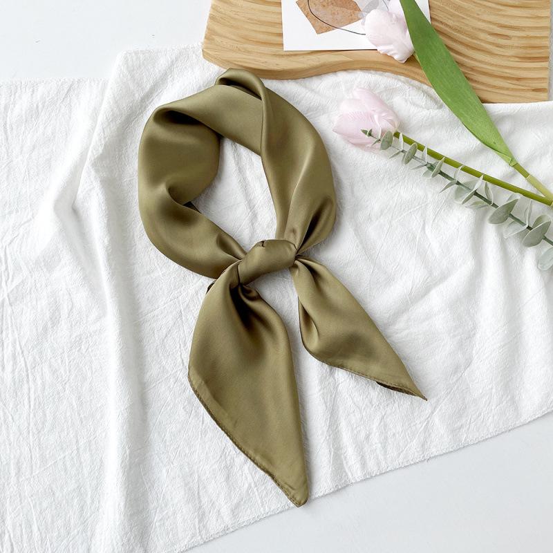 Dopamine Color Silk Scarf: Women's Solid Small Square Neckerchief & Headband