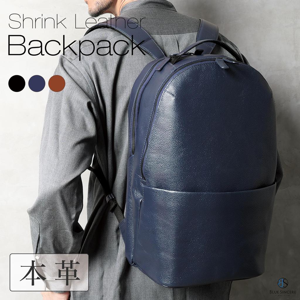 [BLUE SINCERE] Men's Genuine Leather Business Backpack, 15 Pockets, Large Capacity, Fits a 14-inch Laptop, 16L Capacity, Lightweight,