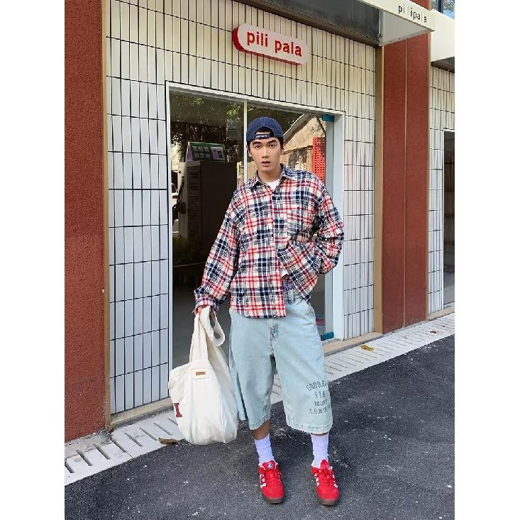 Amerikanisches Retro-Design Gestreiftes Langarmhemd für Männer und Frauen Lässig Locker Frühling und Herbst Partner-Mantel Männer