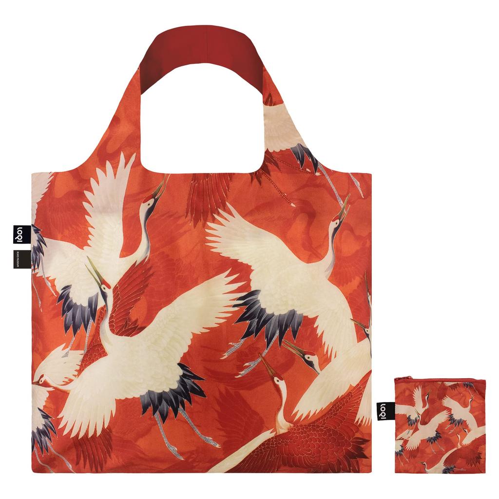 LOQI Eco Bag with White and Red Cranes WH.CR.R Women's