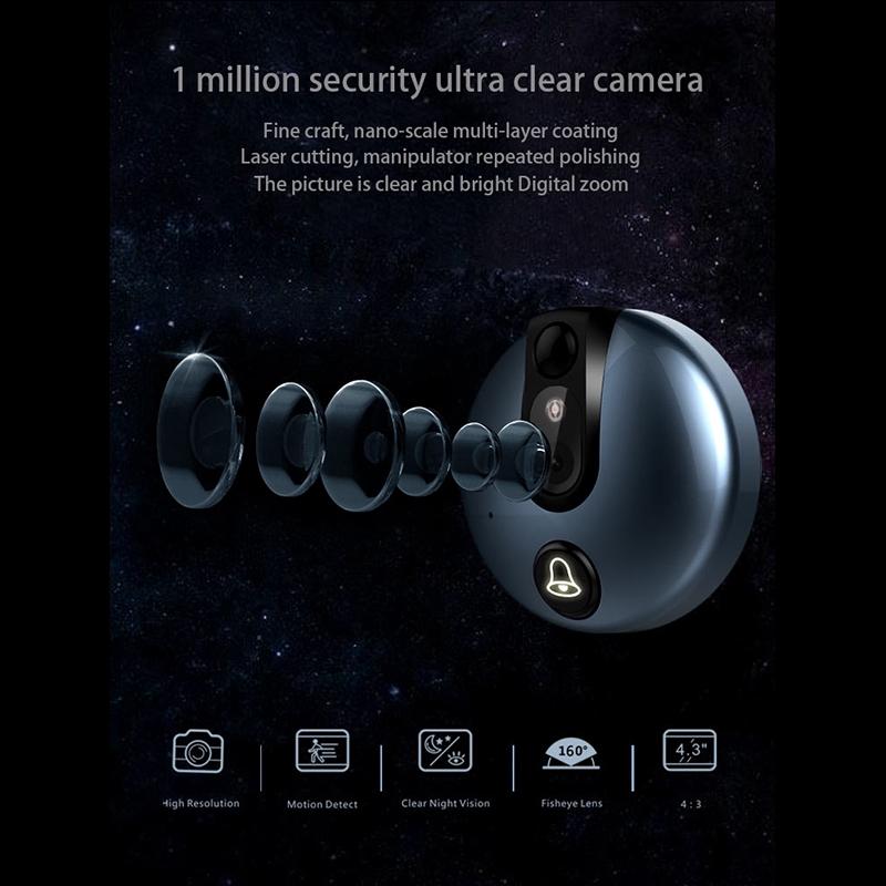 LCD Digital Door Viewer Doorbell Camera 1800mah Electronic Cat Eye Camera Photo Monitor Home Wireless Video Doorbell 4.3Inches