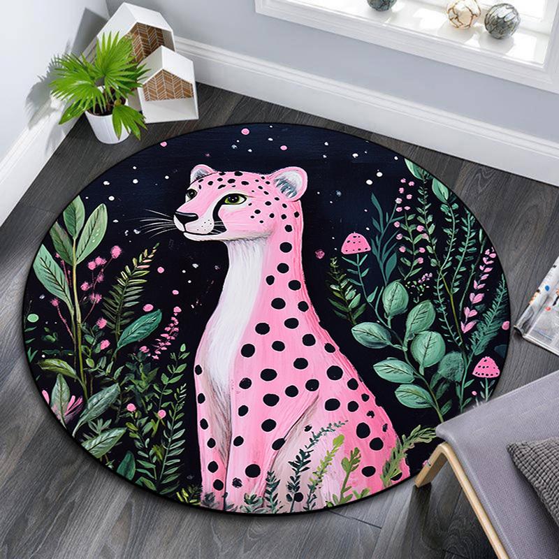 Pink Leopard Round Area Rug,Carpet Rug for Living Room Bedroom Sofa Playroom Decor,Non-slip Floor Mat