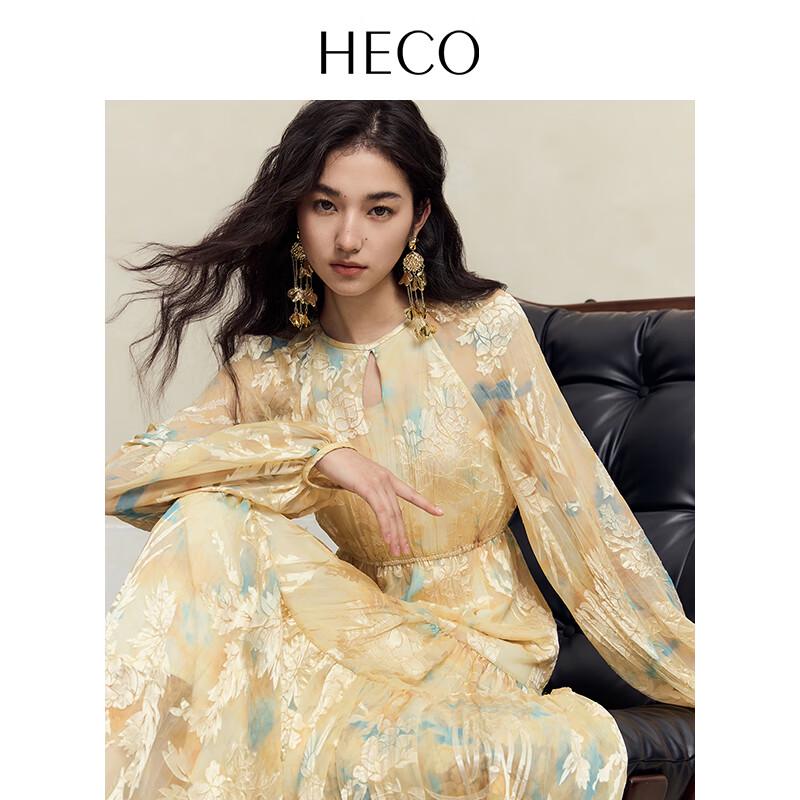 HECO New Chinese Style 2025 Summer Rayon Burnout Floral Resort Dress